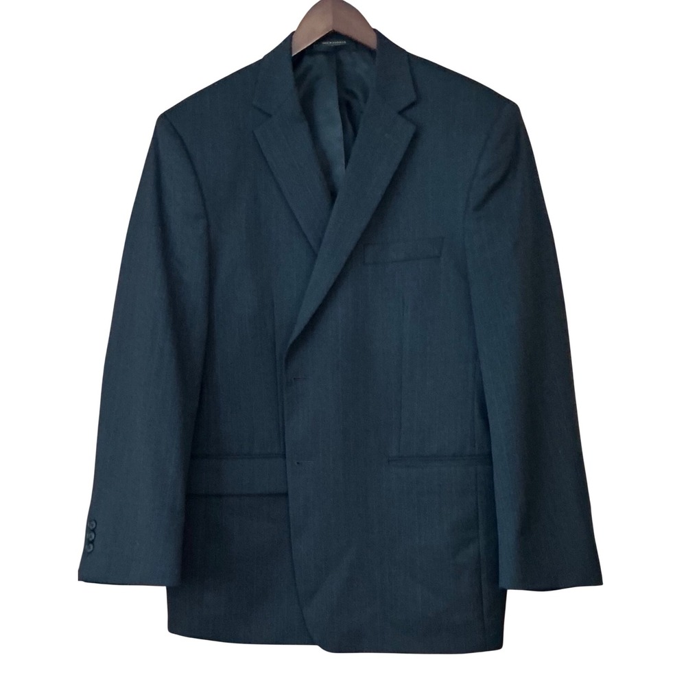 Eisenberg Mens Gray‎ Pinstripe Wool Blend Jacket Blazer 44R Work Formal Classic